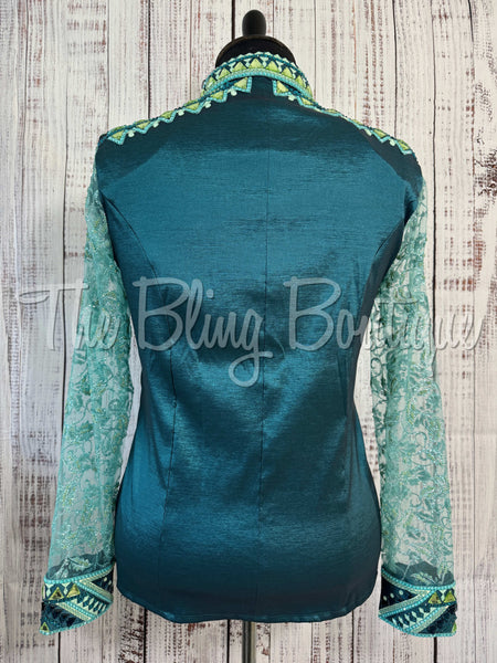 Ocean Teal, Teal & Mint Day Shirt With Sheer Sleeves (2XL)