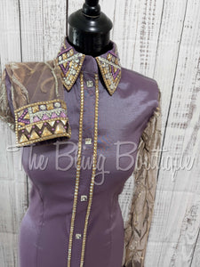 Orchid & Tan Day Shirt With Lace Sleeves (S)