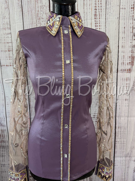 Orchid & Tan Day Shirt With Lace Sleeves (S)