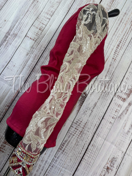 Dark Red & Tan Day Shirt With Lace Sleeves (S)