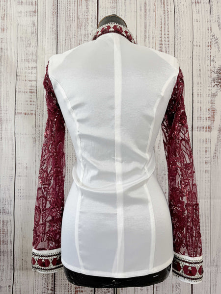 White & Burgundy Day Shirt With Lace Sleeves (S)