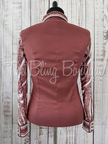 Mauve Rose, Rose Gold & White Day Shirt Set With Sheer Sleeves (XL)
