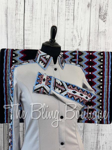 Grey, Light Blue, Burgundy & Black Day Shirt Set (XL)