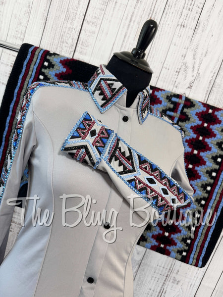 Grey, Light Blue, Burgundy & Black Day Shirt Set (XL)