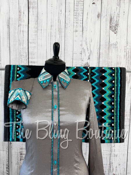 Grey, Turquoise & Black Day Shirt Set (XL)