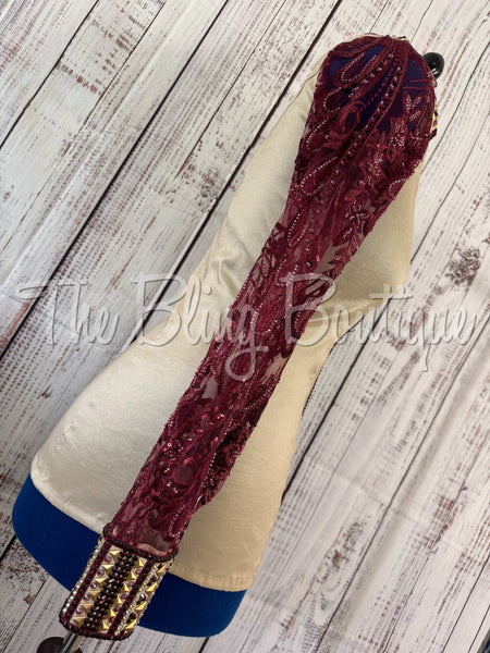 Tan & Burgundy Day Shirt Set With Lace Sleeves (M)