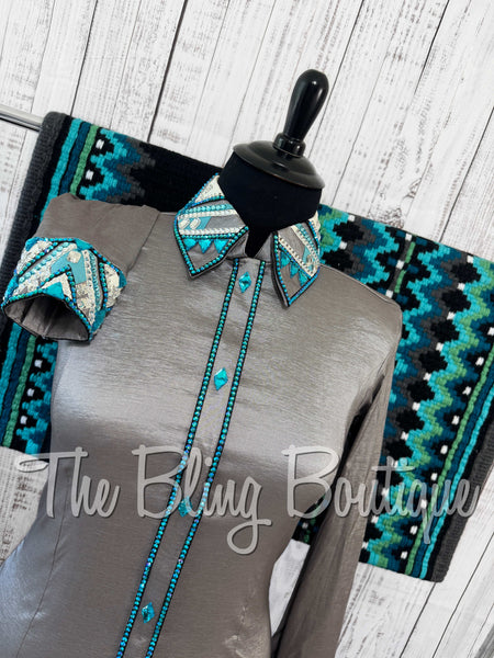 Grey, Turquoise & Black Day Shirt Set (XL)
