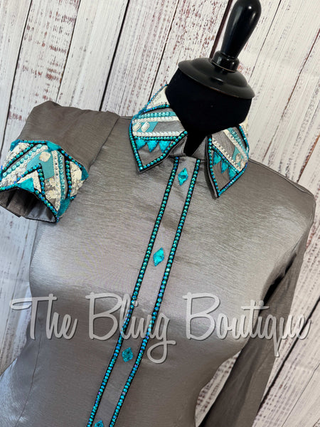 Grey, Turquoise & Black Day Shirt Set (XL)