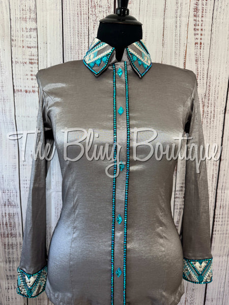 Grey, Turquoise & Black Day Shirt Set (XL)