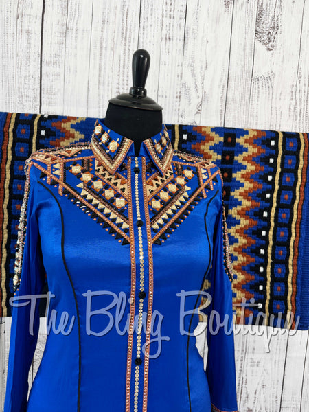 Royal Blue, Copper, Tan & Black Day Shirt Set (XL)