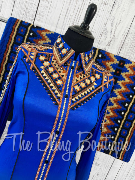 Royal Blue, Copper, Tan & Black Day Shirt Set (XL)
