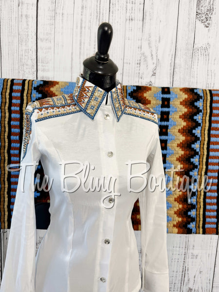 White, Cornflower Blue, Copper & Tan Day Shirt Set (XS/S)