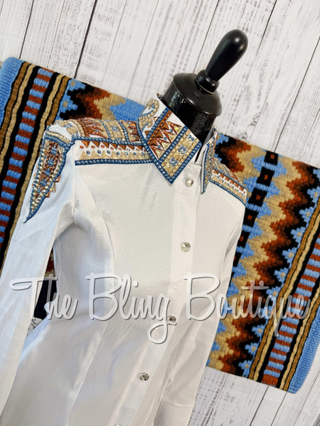 White, Cornflower Blue, Copper & Tan Day Shirt Set (XS/S)