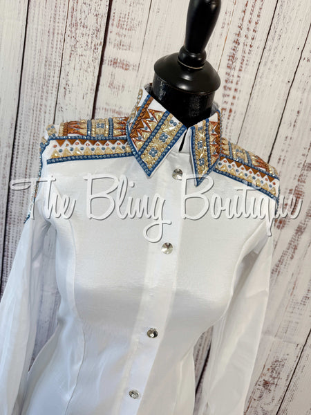 White, Cornflower Blue, Copper & Tan Day Shirt Set (XS/S)