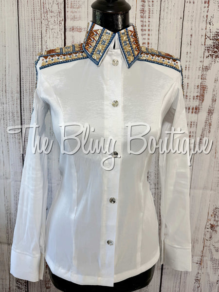 White, Cornflower Blue, Copper & Tan Day Shirt Set (XS/S)