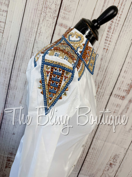 White, Cornflower Blue, Copper & Tan Day Shirt Set (XS/S)