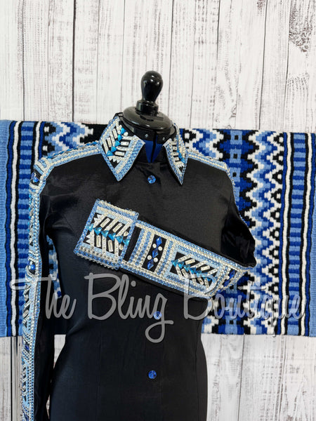 Black, Periwinkle, Blue & White Day Shirt Set (Medium)