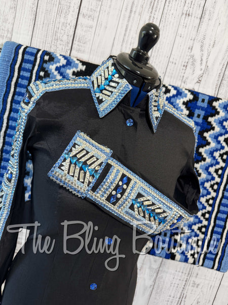 Black, Periwinkle, Blue & White Day Shirt Set (Medium)