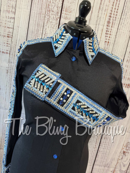 Black, Periwinkle, Blue & White Day Shirt Set (Medium)
