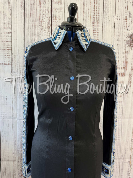 Black, Periwinkle, Blue & White Day Shirt Set (Medium)