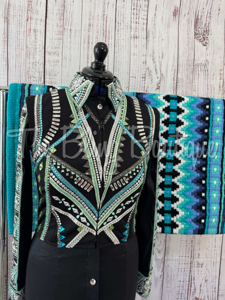 Black, Mint, Teal & Aqua Bolero Vest Set (M)