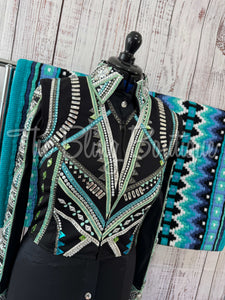 Black, Mint, Teal & Aqua Bolero Vest Set (M)