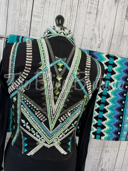 Black, Mint, Teal & Aqua Bolero Vest Set (M)