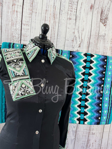 Black, Mint, Teal & Aqua Bolero Vest Set (M)