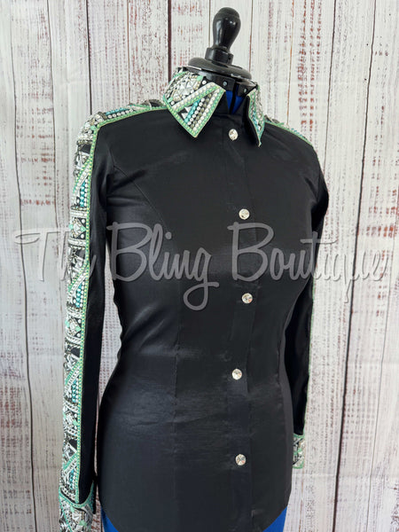 Black, Mint, Teal & Aqua Bolero Vest Set (M)