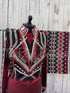 3 Piece Black, Dark Red, Grey & White Bolero Vest Set (L)
