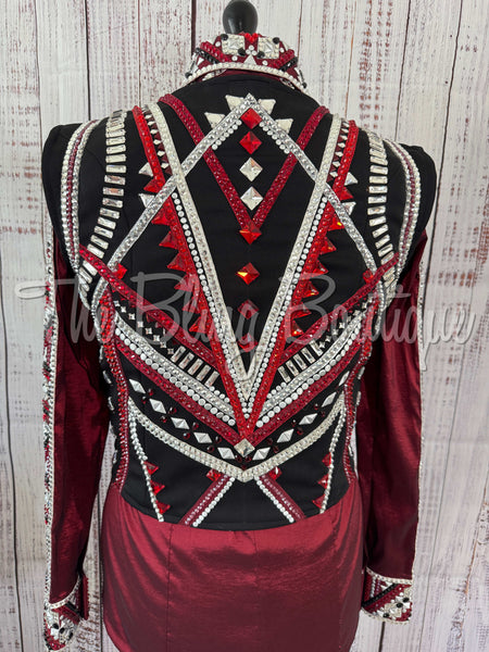3 Piece Black, Dark Red, Grey & White Bolero Vest Set (L)