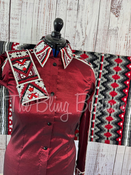 3 Piece Black, Dark Red, Grey & White Bolero Vest Set (L)