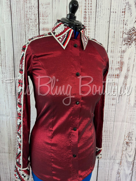 3 Piece Black, Dark Red, Grey & White Bolero Vest Set (L)