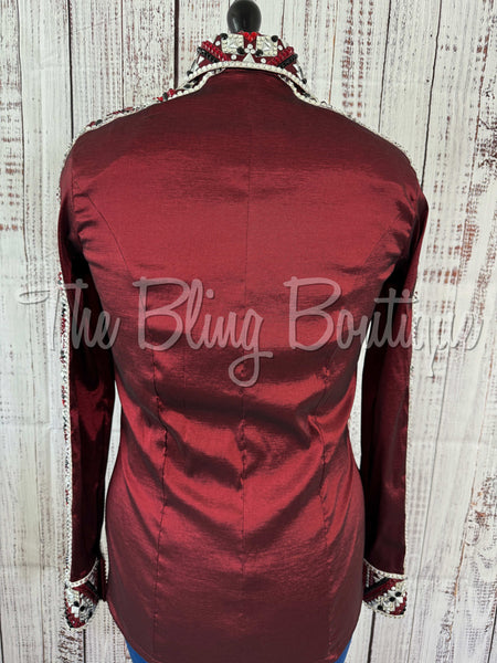 3 Piece Black, Dark Red, Grey & White Bolero Vest Set (L)