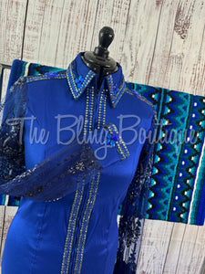 Dark Royal Blue Day Shirt Set With Lace Sleeves (L)