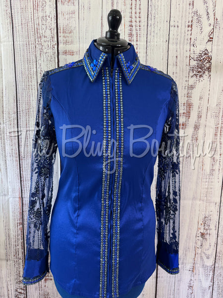 Dark Royal Blue Day Shirt Set With Lace Sleeves (L)