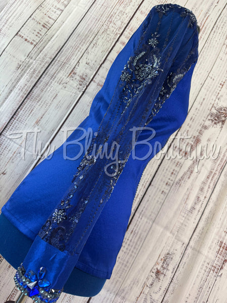 Dark Royal Blue Day Shirt Set With Lace Sleeves (L)