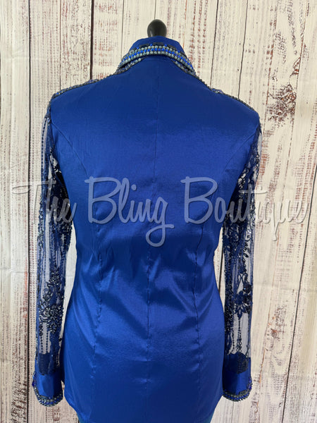 Dark Royal Blue Day Shirt Set With Lace Sleeves (L)