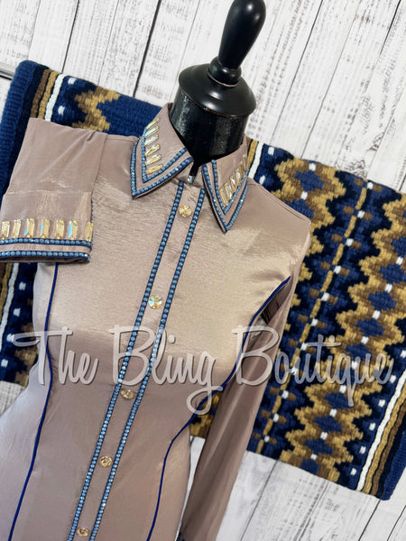 Mocha & Navy Blue Simple Day Shirt Set (XS/S)