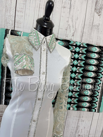 White & Mint Day Shirt Set With Lace Sleeves (S)