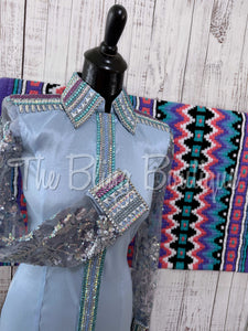 Powder Blue & Pastels Day Shirt Set With Lace Sleeves (S)