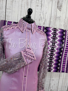 Orchid & Plum Day Shirt Set With Beaded Sheer Sleeves (L)