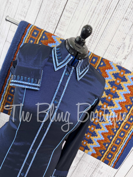 Navy Blue & Periwinkle Simple Day Shirt Set (Medium)