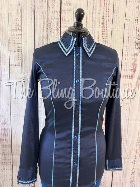 Navy Blue & Periwinkle Simple Day Shirt Set (Medium)