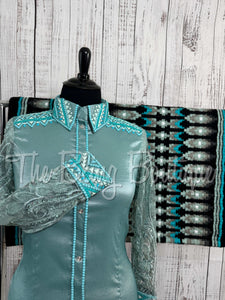 Sea Foam & Aqua Day Shirt Set With Lace Sleeves (XL)