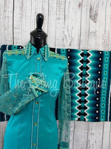 Teal & Mint Day Shirt Set With Lace Sleeves (S)