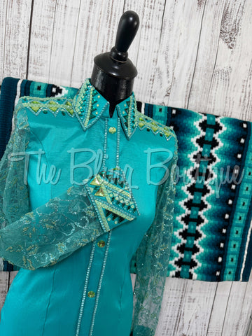 Teal & Mint Day Shirt Set With Lace Sleeves (S)