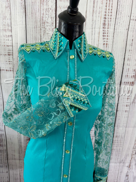 Teal & Mint Day Shirt Set With Lace Sleeves (S)