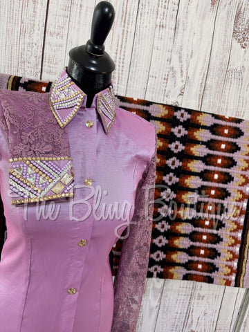 Lilac & Tan Day Shirt Set With Lace Sleeves (S)