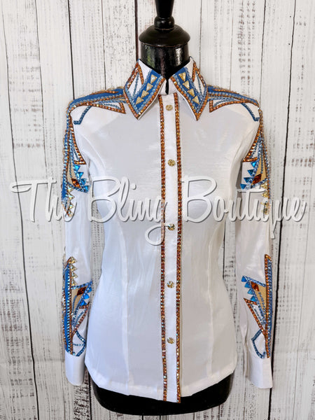 RE-ORDER White, Cornflower Blue, Copper & Tan Day Shirt Set (Choose Your Size)